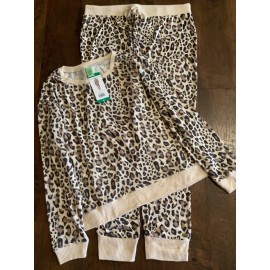 Live Love Lounge Honedew Cozy Leopard Pullover + Joggers 2-piece Lounge Pajama PJ Set Natural XL