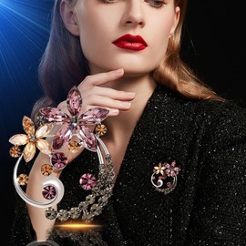 UNVAK Flower Brooch Austrian Crystal Flower Brooch Pin Retro Flower Brooch Lapel Pin Jewelry Thanksgiving Day Birthday Gifts Dress Accessories for Mom Wife