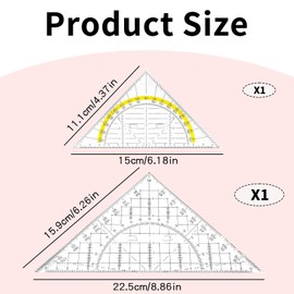 Set Square with Handle, Set Square Small, 16 cm + 22 cm Geometry Set, Flexible Geo Triangles, Drawing Square, Plastic Transparent Geo Triangle for Office, Students, Designers, Set of 2