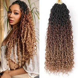 Ahrencan Boho Goddess Locs Crochet Hair 22 Inch, 8 Packs Crochet Goddess Locs With Curly Ends,T1B/30/27 Goddess Faux Locs Crochet Hair For Black Women Human Hair Soft Pre Looped Hippie River Locs,Trendy Synthetic Bohemian Crotchet Braids(22in,(pack of 8)