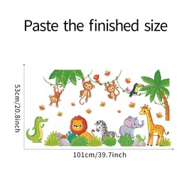Jungle Nursery Decor Trees Monkey Climbing Safari Wall Decals Giraffe Lion Zebra Crocodile Vinyl Wall Stickers for Kids Boys Girls Bedroom Daycare Classroom Playroom and Kids Room Wall Decor