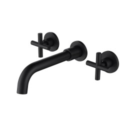 Modern Wall Mount Bathroom Sink Faucet Matte Black 2 Handle Ceramic Valve Brass Minimalist DesignColor: Brushed Gold Color