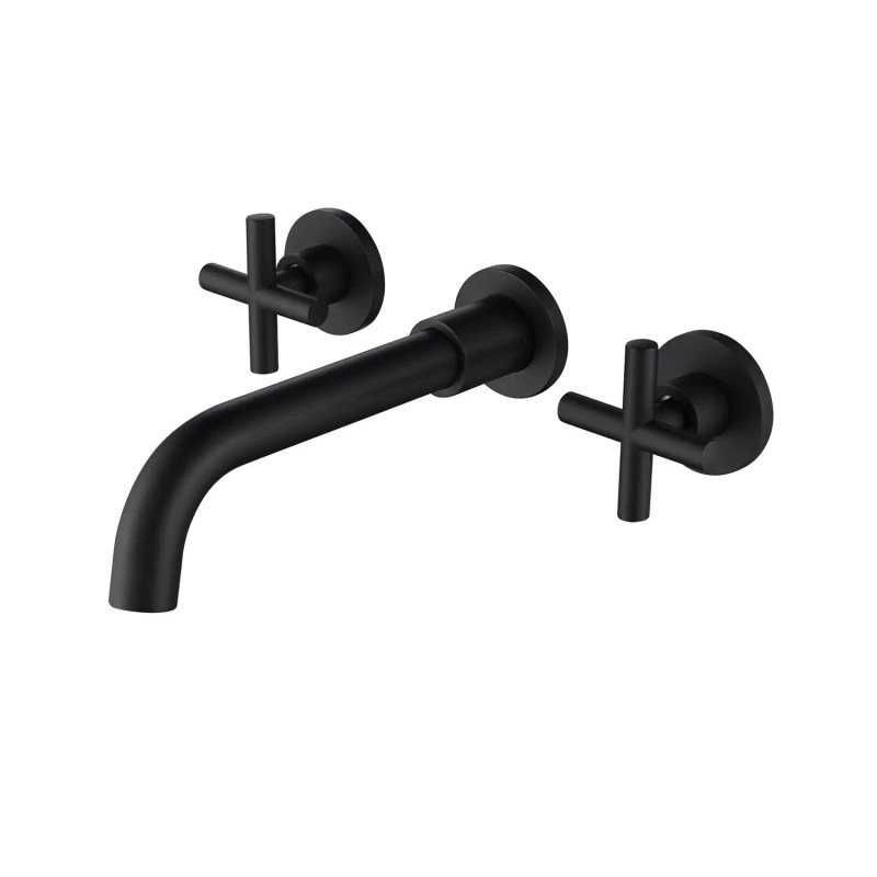 Modern Wall Mount Bathroom Sink Faucet Matte Black 2 Handle