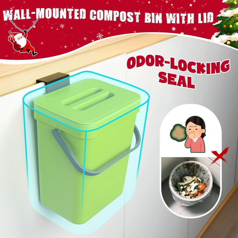 COMTAR Kitchen Waste Bin with Hooks 5L, Indoor Kitchen Sealed