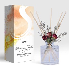 UCC Reed Diffuser Set, 3.38 oz Classic Cream Vanilla Premium Scented Diffuser with Flower Sticks Home Fragrance Reed Diffuser for Bathroom Shelf Decor