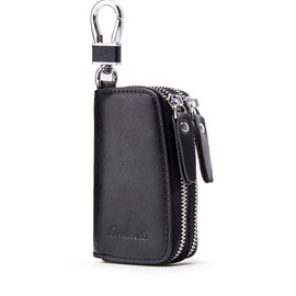 Contacts Leather Car Key Case Key Fob Bag Men's Large 2 Zip Leather Key Case Car Key Case, Black