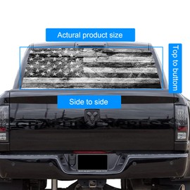 Truck Back Window Graphic,65"×17" See-Through Rear Window Decals for Pickup Truck,Rear Windshield Decoration Sticker,Black White America Flag