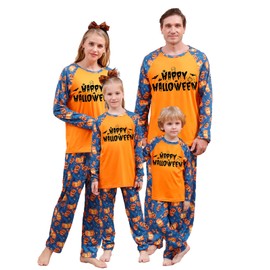 Onancehim - Conjunto de pijama familiar a juego para Halloween, con estampado de calabaza, 2 piezas, ropa de dormir para adultos, Azul, M