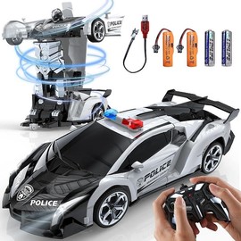 Remote Control Car Toy, 2.4Ghz Transform Robot RC Cars with Flashing Light, 1:18 Scale One Button Deformation Toy Gift Car & 360° Rotating Drifting RC Toy Car for Age 6-12 Years Boy Kids-Black - Color: Black