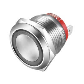 Kiligen 20A/12-24V Blue LED 19mm Momentary Stainless Steel Push Button Switch Short Push Button Waterproof 4 Pin SPST Switch