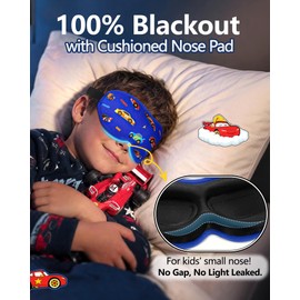 BeeVines Kids 3D Contoured Sleep Mask, 100% Blackout Sleeping Eye Masks for Boys, Pressure-Free Memory Foam Cushioned Eye Cover, Adjustable Strap, for Travel Gifts (Racing Car)