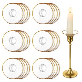 Hewory Glass Bobeches for Candlestick Holders, 24 Pcs Candle Drip Protectors Rings for Tapers, Wax Drip Catcher for Tapered Candlestick Candle Holder for Wedding Party Church Home (Round, Gold Rim)