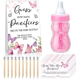 Roowest 512 Pcs Baby Shower Games Guess How Many Pacifiers Sign 100 Small Guessing Games 10 HB Pencils 750ml Milk Bottle 400 Acrylic Pacifiers Decoration for Guest Gender Reveal(Pink,Butterfly)