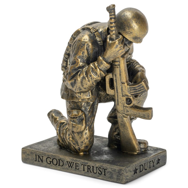 Dicksons Duty Faith God Praying Soldier 5 inch Gold Resin