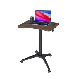 HAOOAH Pneumatic Adjustable Height Desk, Laptop Standing Desk, Rolling Sit-Stand Cart, Mobile Podium Portable Lectern for Home, Office& Classroom, 26" 19.3" Platform (29" to 46.9" H)，Brown