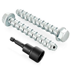 1/2" x 2-1/2" Concrete Screws, Zinc Plated Large Diameter Concrete Screw for Anchoring to Masonry, Concrete, Brick or Block, 15 PCS (Including One Socket Wrench)