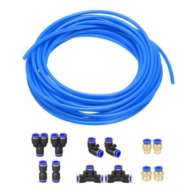 sourcing map Pneumatic Air Hose Tubing PU Air Compressor Tube 4mmID x 6mmOD x 10m Pipe Blue with Connect Fitting Kit