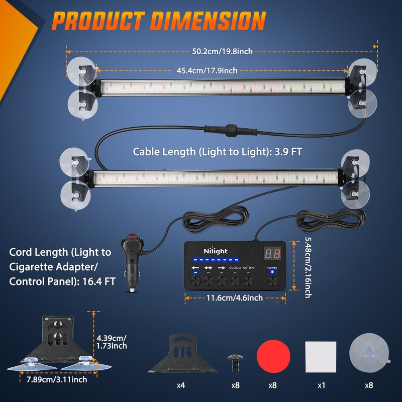 Nilight 144 LED Strobe Traffic Advisor Light Bar Amber White