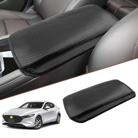 SKTU for 2019-2024 2025 2026 Mazda 3 Mazda3 Center Console Cover 2023 2024 2025 2026 Mazda3 Armrest Pad 2024 2025 2026 Mazda3 Seat Box Cover Automotive Car Center Console Soft Cushion (Carbon Fiber)
