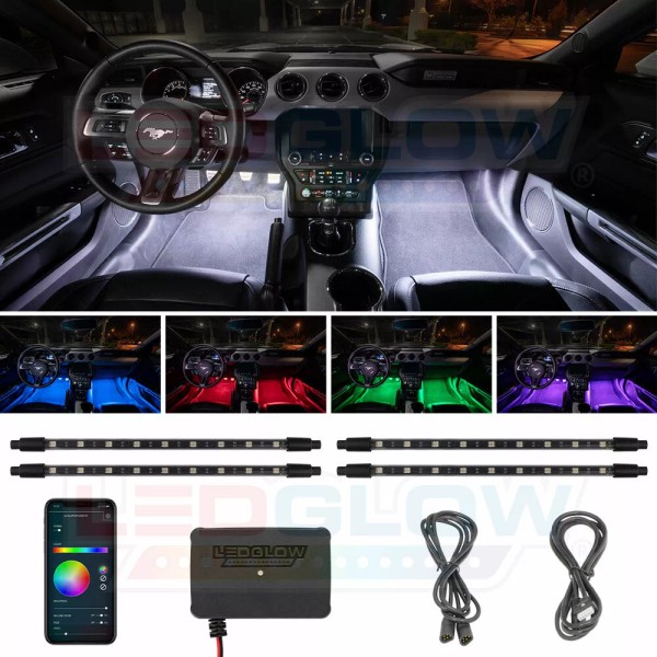 LEDGlow Bluetooth 4pc Million Color LED Interior Light Kit w