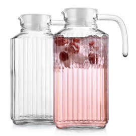 Home Essentials & Beyond Fridge Pitcher Set of 2 - 60 OZ. Glass Water Pitcher With Lid, Practical and Easy to Use, Great for Lemonade, Iced Tea, Milk, Cocktails and More Beverages