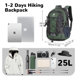 Outplea Small Hiking Backpack, 25L Lightweight Travel Rucksack Women Men, Casual Daypack for Outdoor Sports Trekking Camping, Green