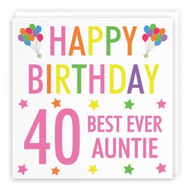 Hunts England - Auntie 40th Birthday Card - Happy Birthday - Best Ever Auntie - Colourful Collection - Fun Card