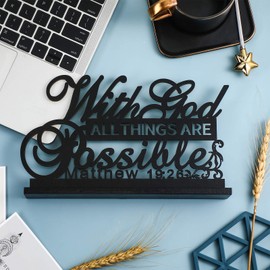 Inspirational Table Art with God All Things are Possible Positive Sign Home Table Decoration, Motivational Table Centerpieces Letter Sign Wooden for Faith Motivational Decor Home()
