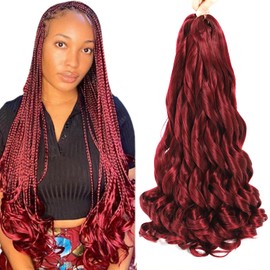conrora French Curly Braiding Hair 24 Inch 8 Packs Burgundy Color - Pre Stretched Bouncy Braiding Hair- Loose Wavy Braiding Hair Synthetic Hair Extensions For Black Women (24 inch 8 packs, Burgundy)