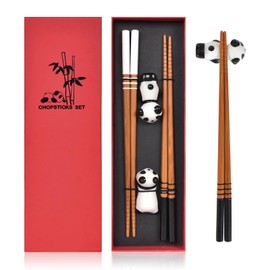 2 Pair Wooden Chopsticks Set with Holder, Bamboo Chopsticks Gift Set, Reusable with Case, Dishwasher-Safe, 22.5 cm