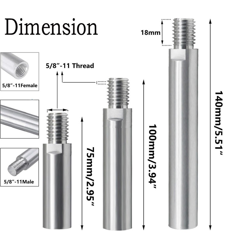 JUNLIXN 5/8"-11 Angle Grinder Extension Shaft Rotary Connecting Rod with