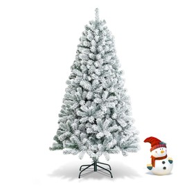 Byroce 6FT Unlit Snow Flocked Christmas Tree, Artificial Holiday Hinged Pine Tree with PVC Needles & Solid Metal Foldable Stand, Xmas Full Fake Tree for Home, Office, Party Decoration