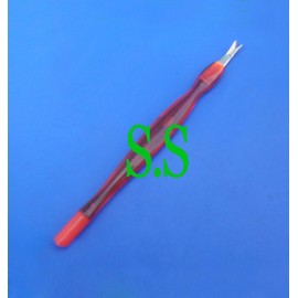 S.S Cuticle Nail Art V Shape 12cm Red Plastic Handle Trim Remover Pusher B-719-PICK