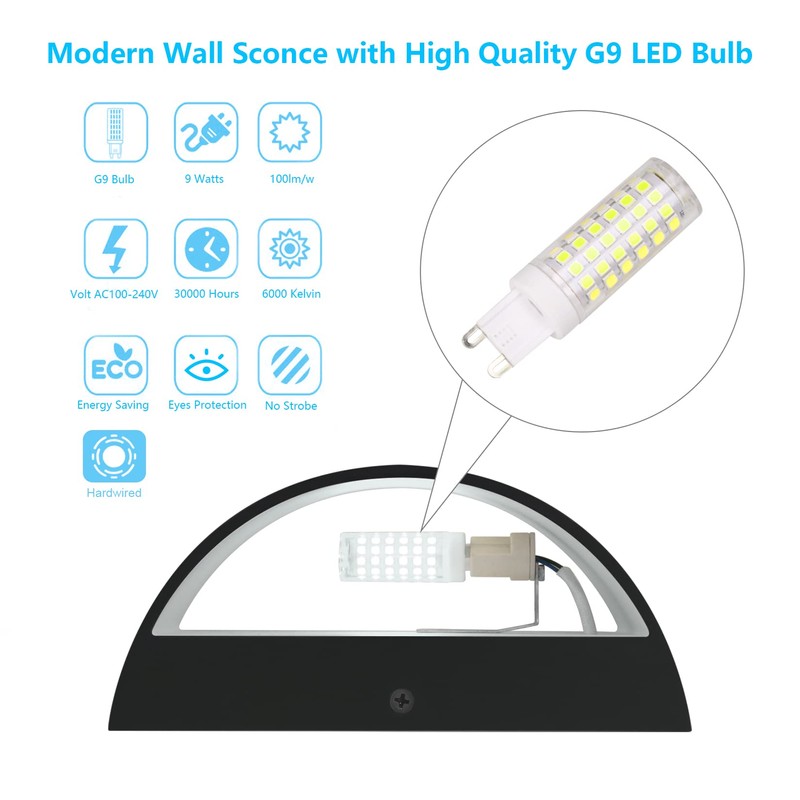 Aipsun Indoor Black Modern LED Wall Sconce Interior Wall Lights