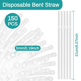 150PCS Disposable Plastic Drinking Straws - Flexible Straws Disposable Long Colorful PP Plastic Striped Assorted Colors for Home Use Milk Juice Drinks(CLEAR)