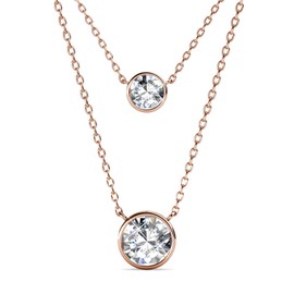 Eesphy Layered Necklaces for Women 18K Rose Gold Plated,Sparkle Solitaire Bezel Crystal Pendant,Dainty Chain,Trendy Jewelry Gift Idea for Wife/Grilfriend/Mom/Sister