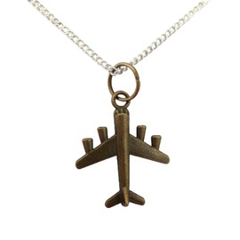 Silver Plated Necklace Four Engine Airplane Pendant