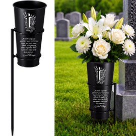 SiliFine Metal Cemetery Vase Grave Flower Holder with 13.6" Spike in Ground Cross Memorial Gravesite Marker for Dad Mom Beloved Gravestone Headstone Funeral Outdoor Yard Decorations
