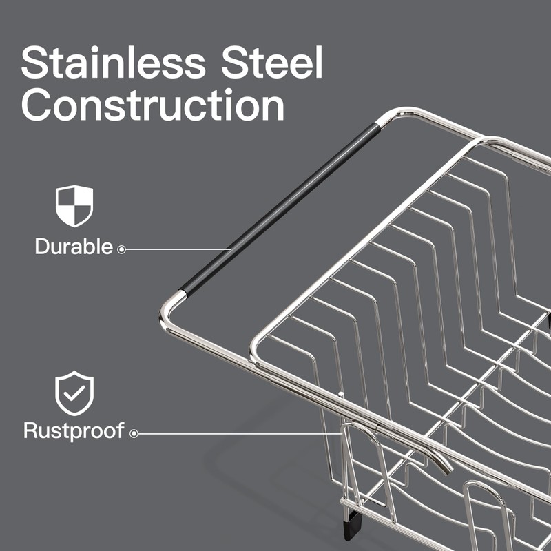 Over the Sink Expandable Dish Drainer Drying Rack In Stainless