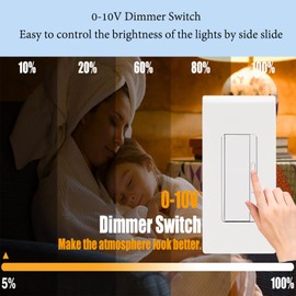 0-10V LED Dimmer Switch, Low Voltage Dimmer Switch for Dimmable LED Lights, CFL, Halogen and Incandescent Bulbs, Single-Pole or 3-Way, Wallplate Included, ETL Listed