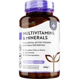 Multivitamins & Minerals - 365 Vegan Multivitamin Tablets - 1 Year Supply - Multivitamin Tablets for Men and Women with 26 Essential Active Vitamins & Minerals - Made in The UK by Nutravita