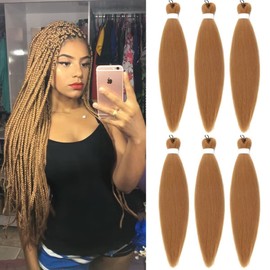 Braiding Hair Pre Stretched Honey Blonde EZ Braids 6 Packs/Lot 26 Inches Yaki Texture Braiding Hair Hot Water Setting Synthetic Fiber for Crochet Extensions (#27)