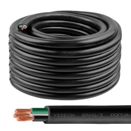 YDDECW 50ft 8/3 8 AWG Portable Power Cable (3 Conductor) - SOOW 600V 8 Gauge Electric Wire for Motor Leads, Portable Lights, Battery Chargers and Machinery - 3 Conductor - 50 Feet Electrical Cord