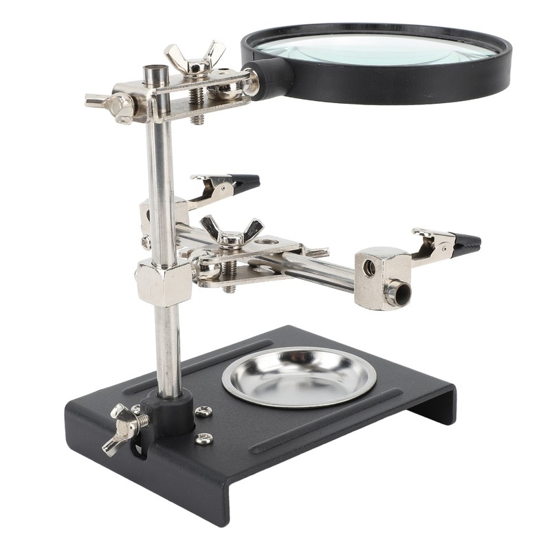 6X Magnifier with Auxiliary Clip Magnifying Glass Holder Third Hand