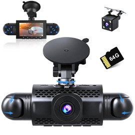 360° Dash Cam 1080P Car Camera, 4 Channel 3 Inch Front and Rear Left Right Full View Dashcam with 64GB TF Card, G-Sensor, Loop Recording, Night Vision, 24/7 Parking Mode