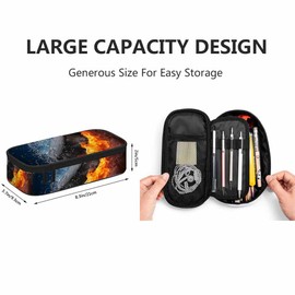 Yekiua Hockey Puck Pencil Holder Ice Hockey Fire Water Big Capacity Pencil Case Multi-Purpose Makeup Pouch For Office College Adult