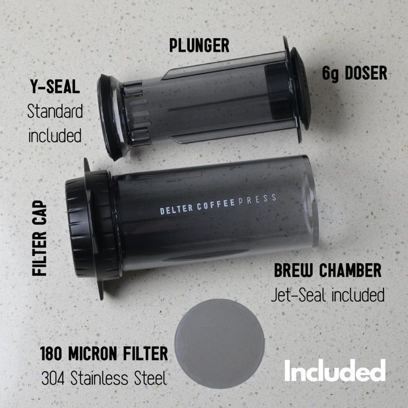 Delter Coffee Press Smoked Grey Edition with Metal Filter Included