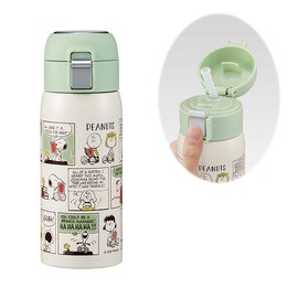 Skater STOT3ST-A Straw Mug Bottle, 11.8 fl oz (350 ml), Cold Insulation, Stainless Steel Water Bottle, Snoopy One-Touch Open,