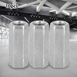 Pack of 10 Long Rod Nuts Hex Nuts Spacer Thread Fixings Galvanised Carbon Steel M8 (M8 x 30)