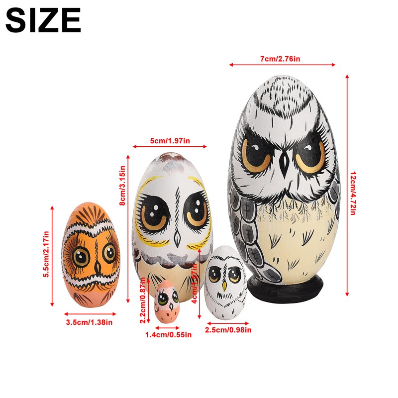 5PCS Owl Nesting Egg Cute Owl Animal Nesting Dolls Wooden